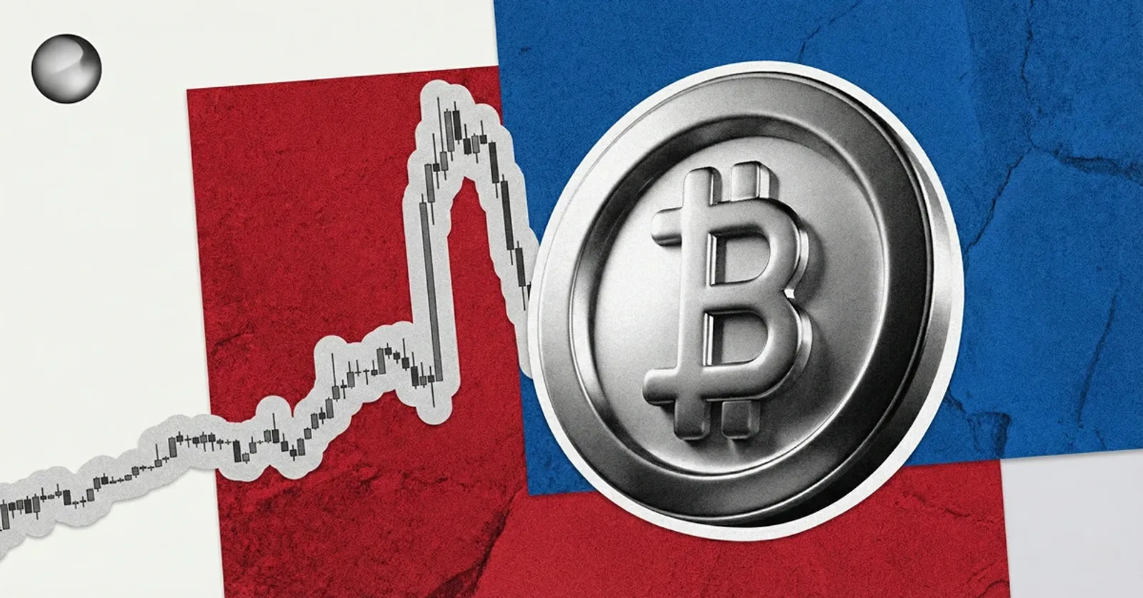 Bitcoin coin over a red and blue backdrop with a sharp price spike and drop chart, illustrating a sudden Bitcoin market move after the 10am open