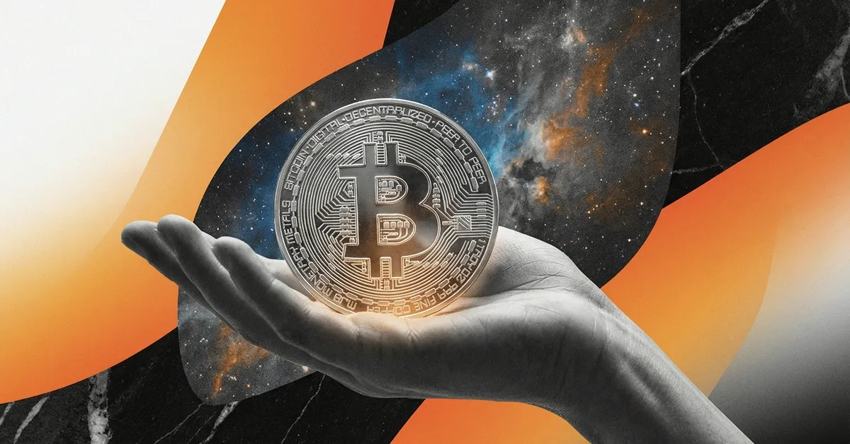 A hand holding a glowing Bitcoin coin against a cosmic galaxy backdrop, symbolizing Bitcoin’s global reach, digital scarcity, and its role as a borderless store of value in the modern financial system