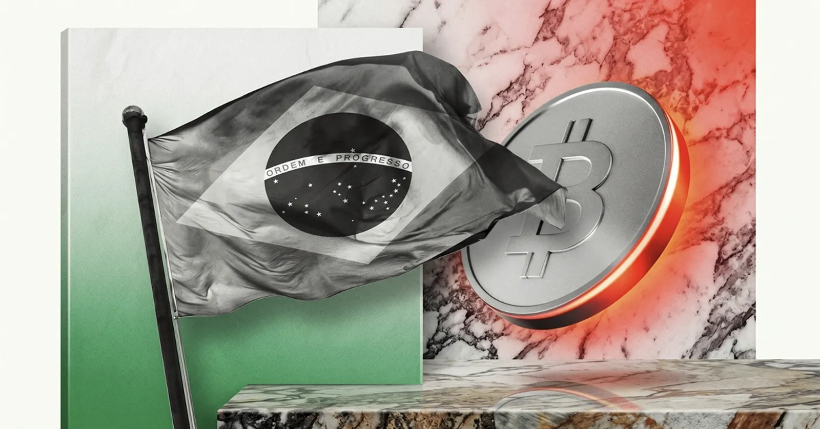 Brazilian flag next to a Bitcoin coin, representing Brazil crypto regulation and cross-border payment rules