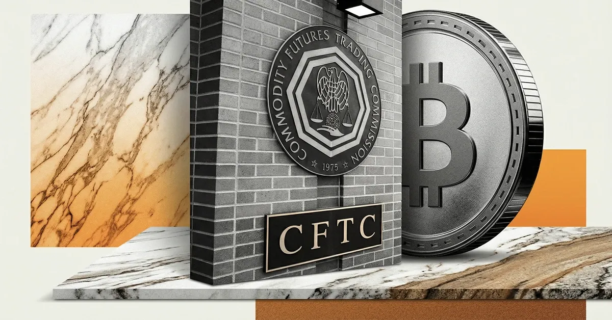 CFTC building with Bitcoin symbol, representing U.S. crypto regulation, derivatives oversight, and the Commodity Futures Trading Commission’s role in digital asset markets.