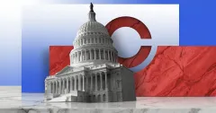U.S. Capitol building with a bold “C” symbol behind it, representing Coinbase’s pivotal role in crypto regulatory discussions, Congressional involvement, and evolving digital asset legislation in the United States