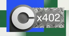 Coinbase x402 protocol cover illustration with browser window, AI agent robot, and crypto payment icons over blue gradient background