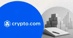 Official Crypto.com logo beside greyscale institutional capital blocks, market bars and an investment term sheet.