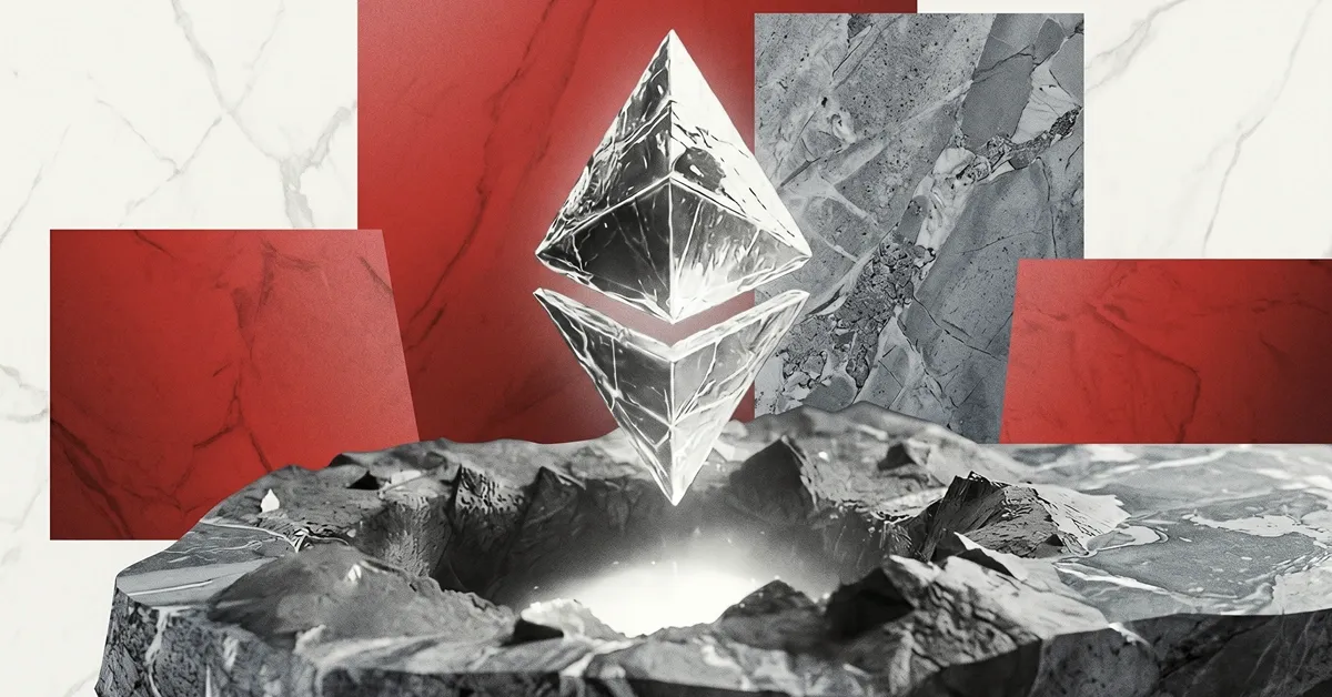 Ethereum symbol emerging from a cracked crater, representing market pressure, volatility, and Ethereum’s resilience amid ongoing challenges in the crypto ecosystem