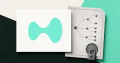 Official mint-green Hyperliquid logo on a large white card beside an unbranded grayscale outcome-market contract document and lock.