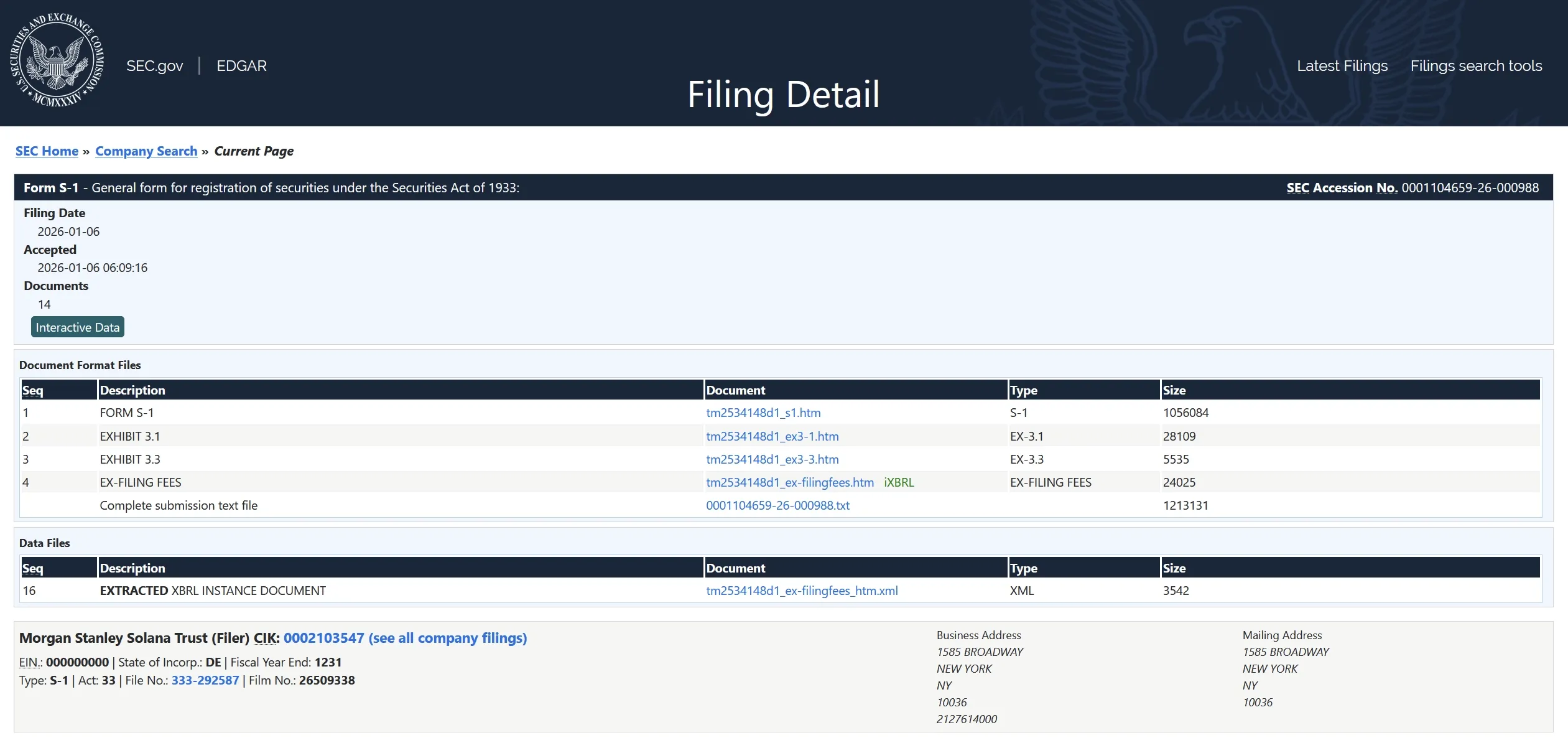 Morgan Stanley crypto ETF filing details Morgan Stanley crypto ETF filing details