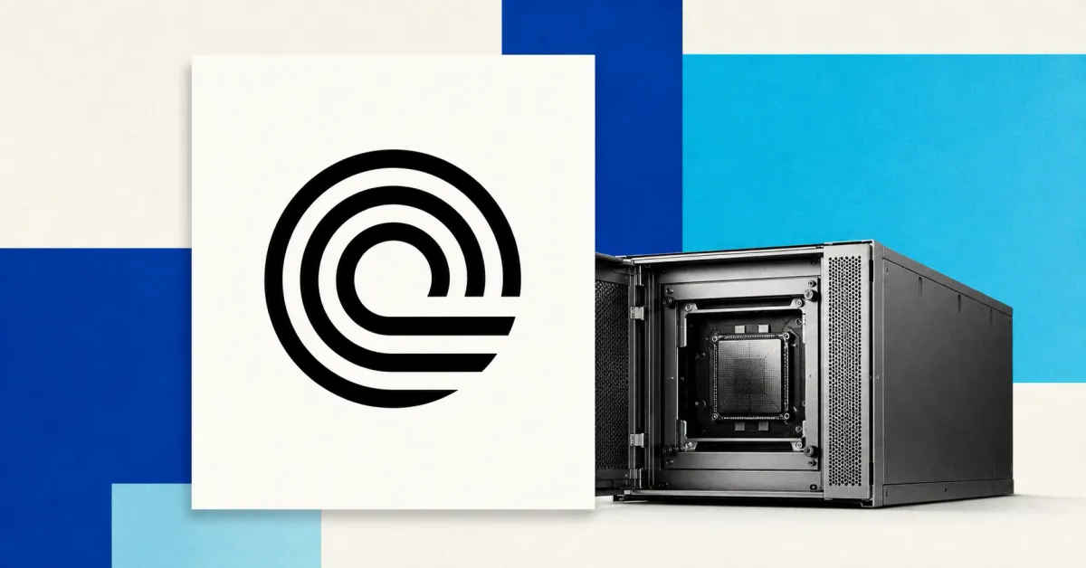 Official Ondo circular logo in black on a large white plaque beside a greyscale secure computing enclosure, set against blue and cobalt editorial panels.