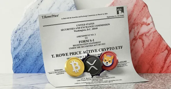SEC filing document for T. Rowe Price Active Crypto ETF with Bitcoin, XRP, and Shiba Inu coins, representing institutional crypto ETF expansion