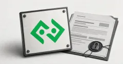 The official green Bitkub logo on a large metal plaque beside a greyscale regulatory document marked with an unbranded broken-padlock evidence seal.