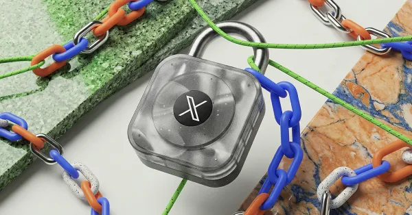 Blockchain padlock with X logo and chains, representing crypto security, decentralized networks, and protection of digital assets on blockchain systems.