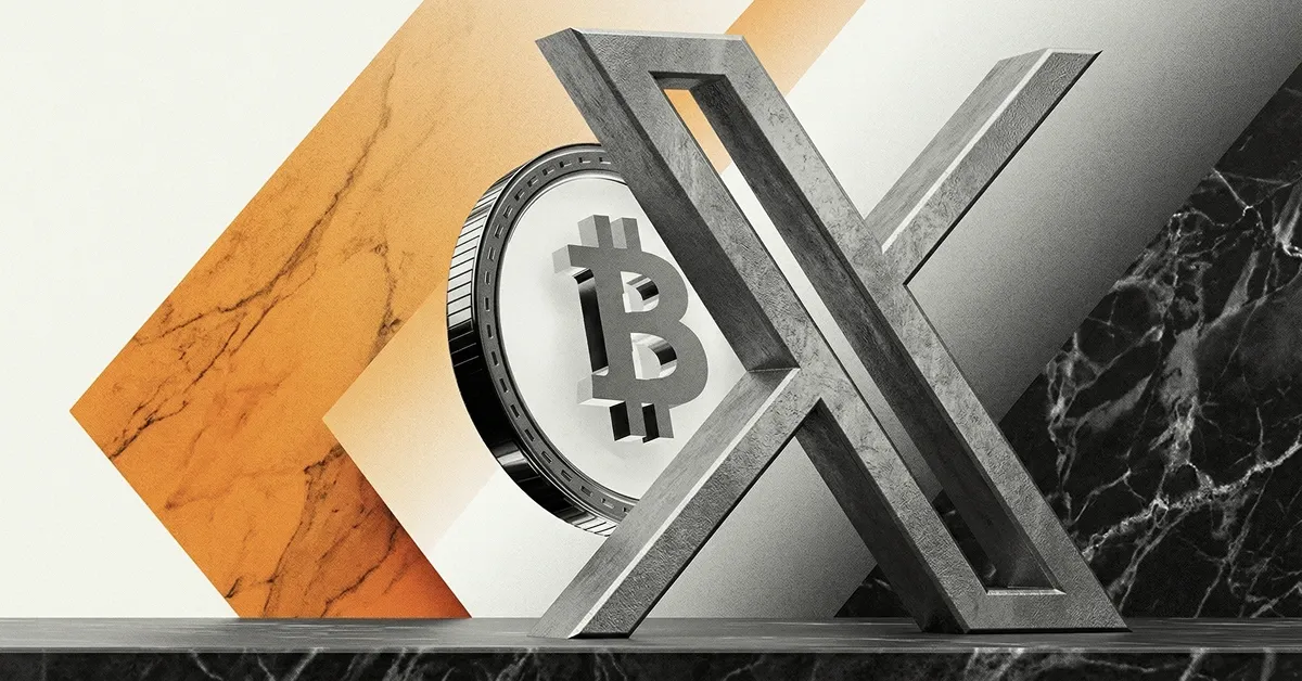 Bitcoin symbol behind large X logo, representing crypto market influence on X platform, digital payments, and Bitcoin adoption in social media ecosystems.
